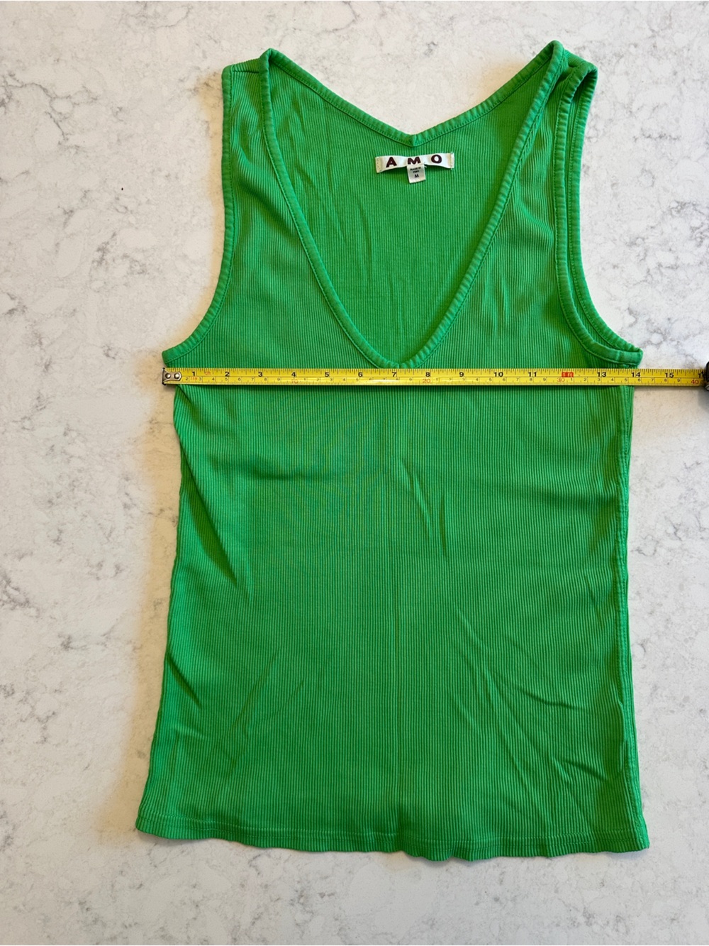 AMO Vivid Green Ribbed V-Neck Tank Top